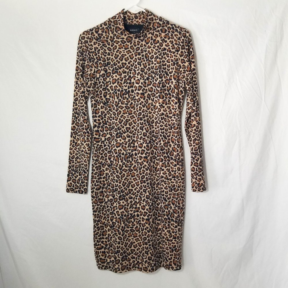 Bardot Womens L/10 Long Sleeve Leopard Print Cowl Neck Bodycon Dress